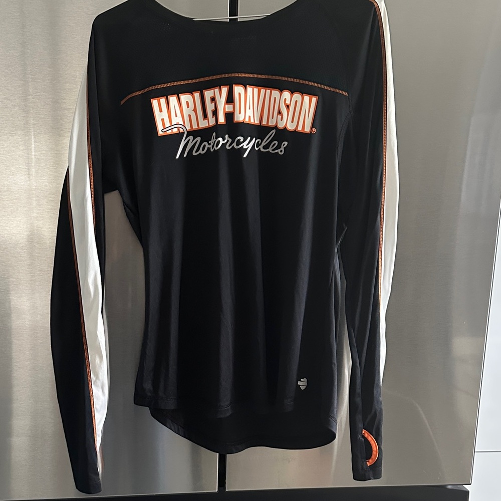Harley-Davidson Black Long Sleeve Logo Tee with White & Orange Accents